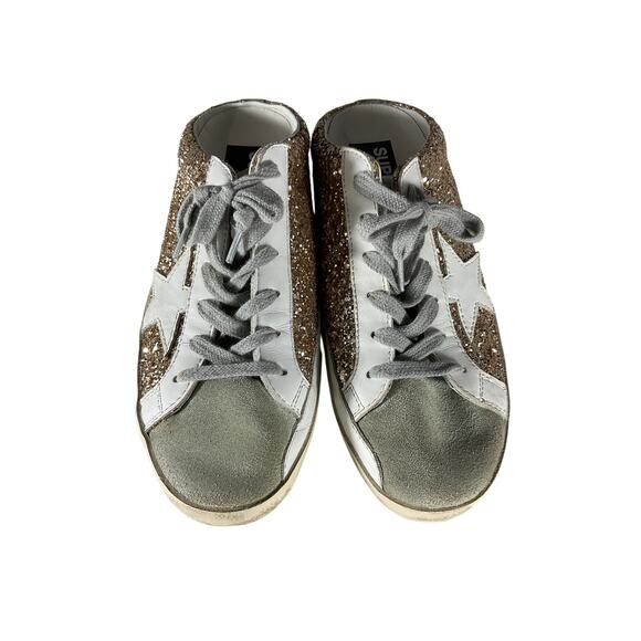 Golden Goose Super-Star 'Sabot' Gold Leather Distressed Glittered Slip-On - Picture 3 of 6